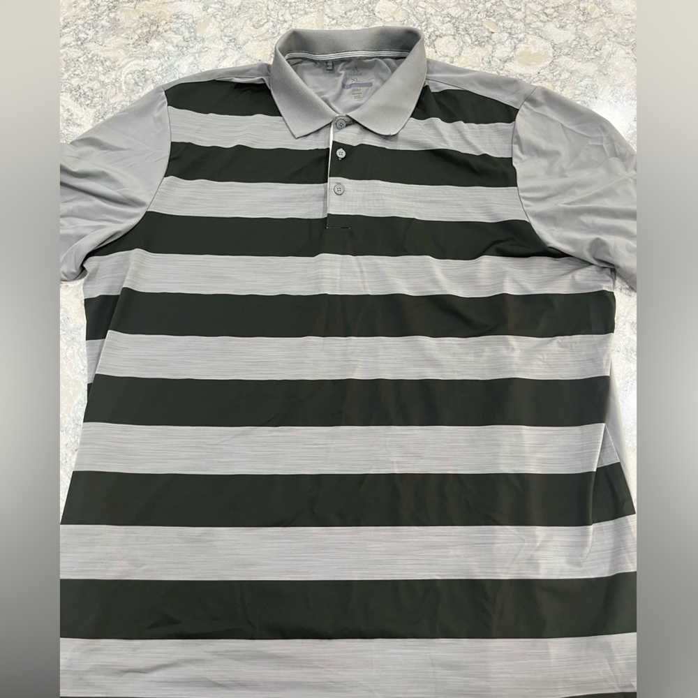 Adidas Men’s Striped Golf Shirt Black/Gray XL